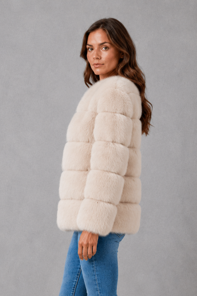 Isabelle | Chic Cropped Panelled Faux Fur Coat