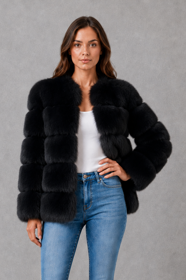 Isabelle | Chic Cropped Panelled Faux Fur Coat