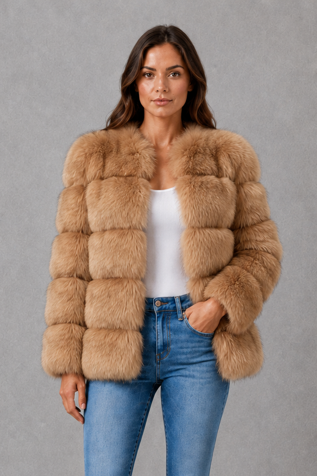 Isabelle | Chic Cropped Panelled Faux Fur Coat