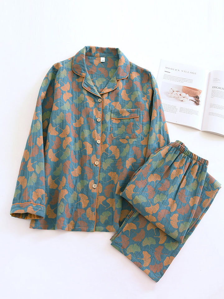 Isabelle | Cosy Ginkgo Leaf Print Ladies Pyjamas Set