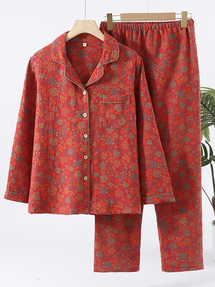 Isabelle | Cosy Ginkgo Leaf Print Ladies Pyjamas Set