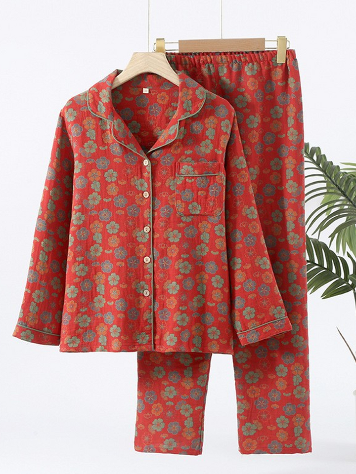 Isabelle | Cosy Ginkgo Leaf Print Ladies Pyjamas Set
