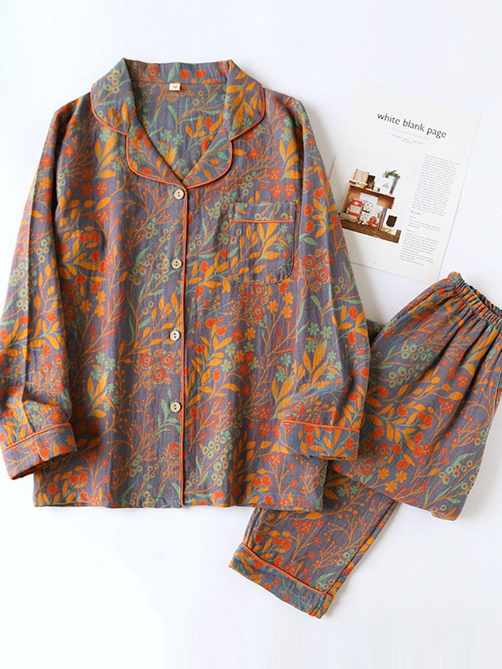 Isabelle | Cosy Ginkgo Leaf Print Ladies Pyjamas Set