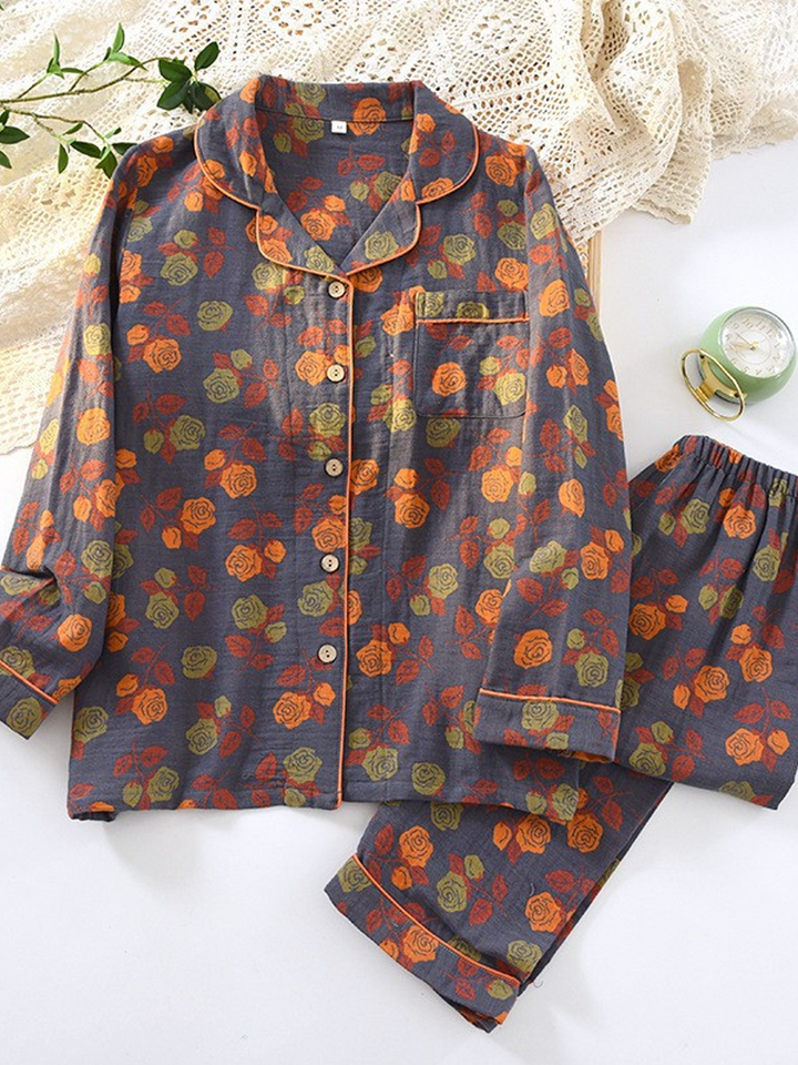 Isabelle | Cosy Ginkgo Leaf Print Ladies Pyjamas Set