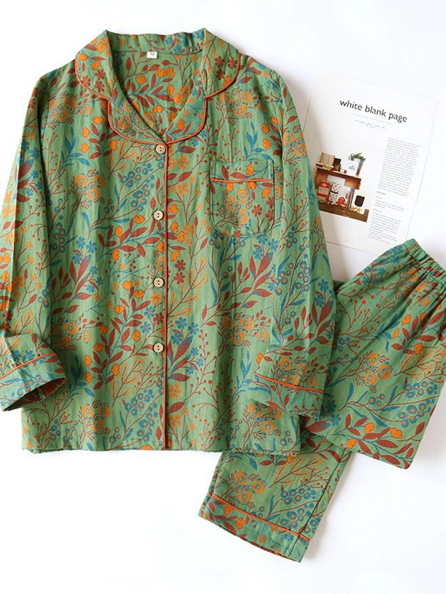 Isabelle | Cosy Ginkgo Leaf Print Ladies Pyjamas Set