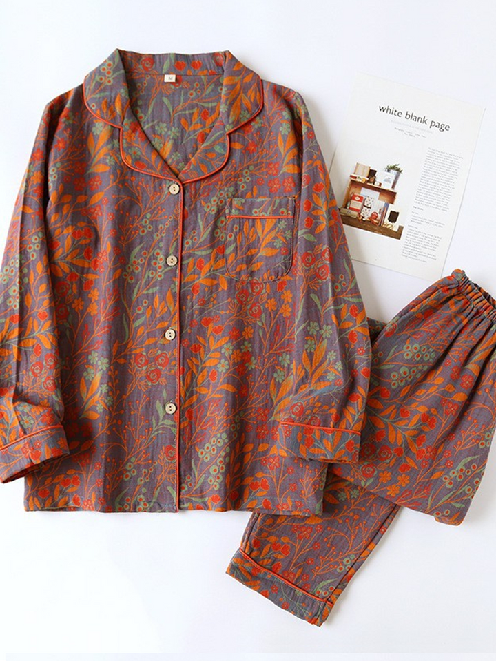 Isabelle | Cosy Ginkgo Leaf Print Ladies Pyjamas Set