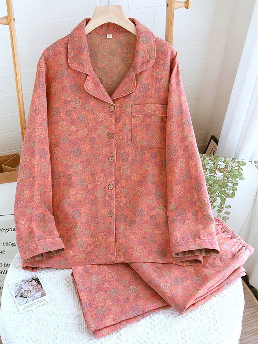 Isabelle | Cosy Ginkgo Leaf Print Ladies Pyjamas Set