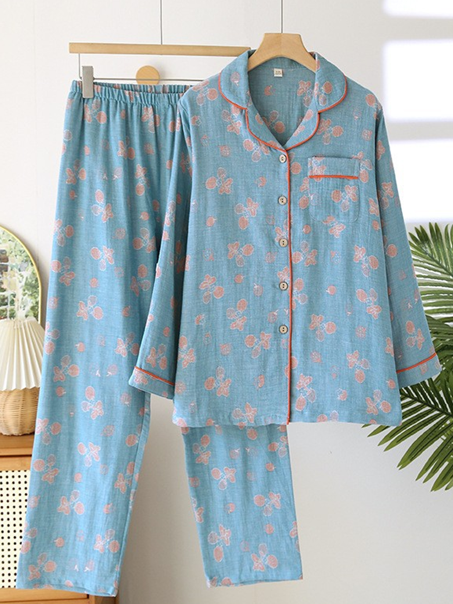 Isabelle | Cosy Ginkgo Leaf Print Ladies Pyjamas Set