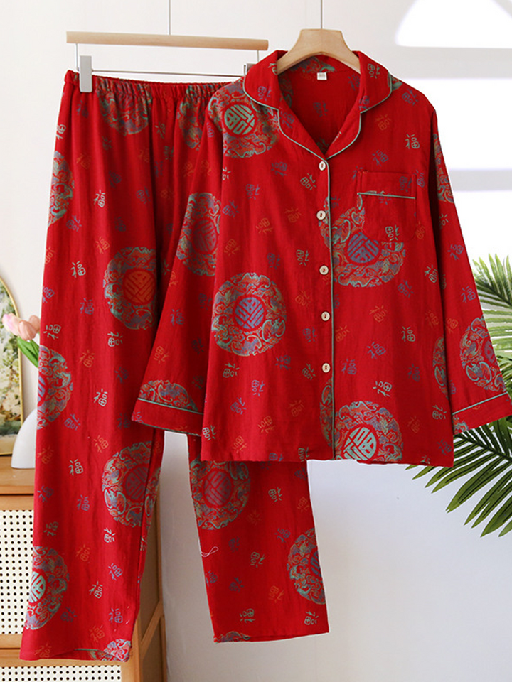 Isabelle | Cosy Ginkgo Leaf Print Ladies Pyjamas Set