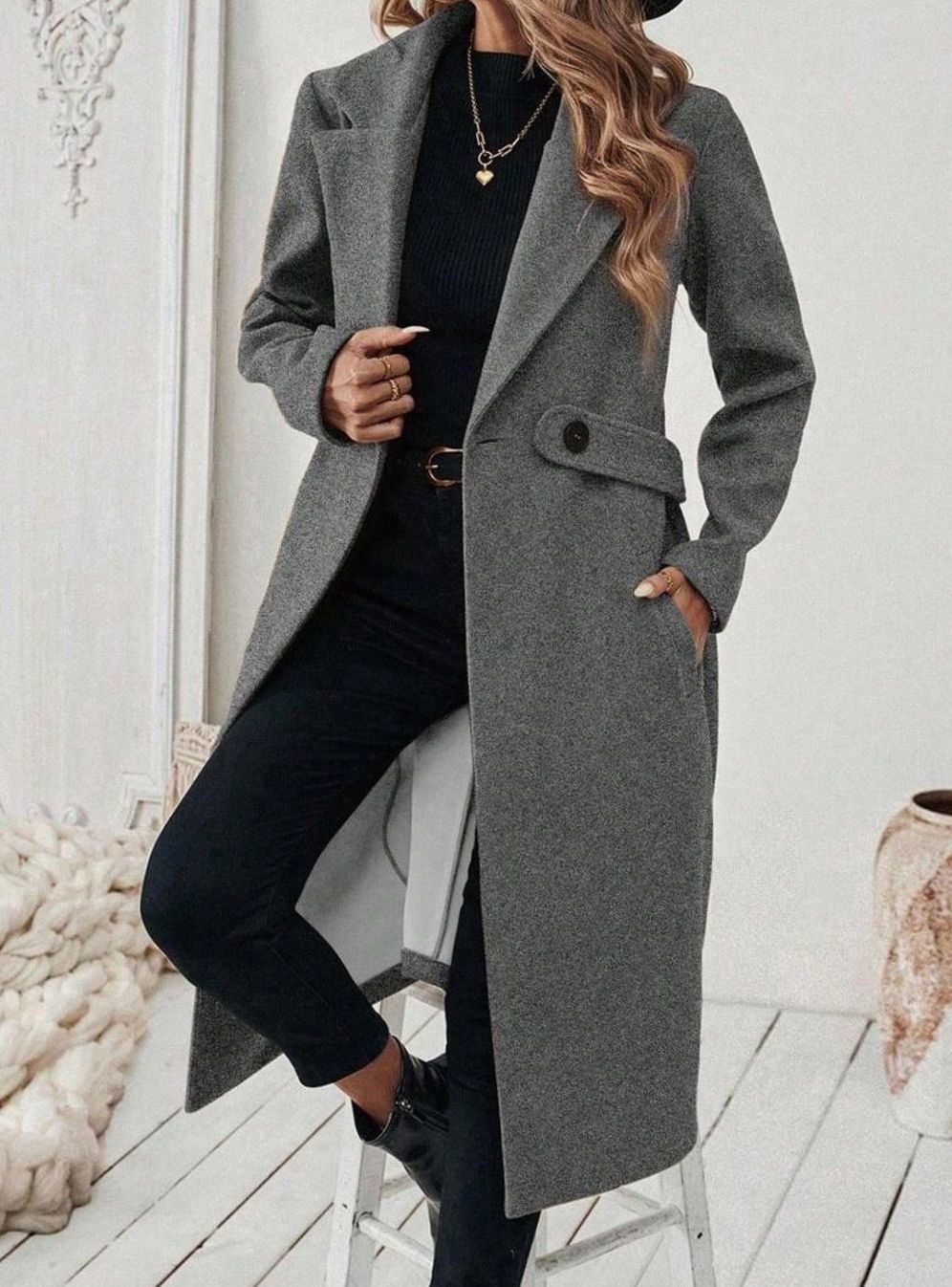 Isabelle | Elegant Belted Long Coat with Wide Collar