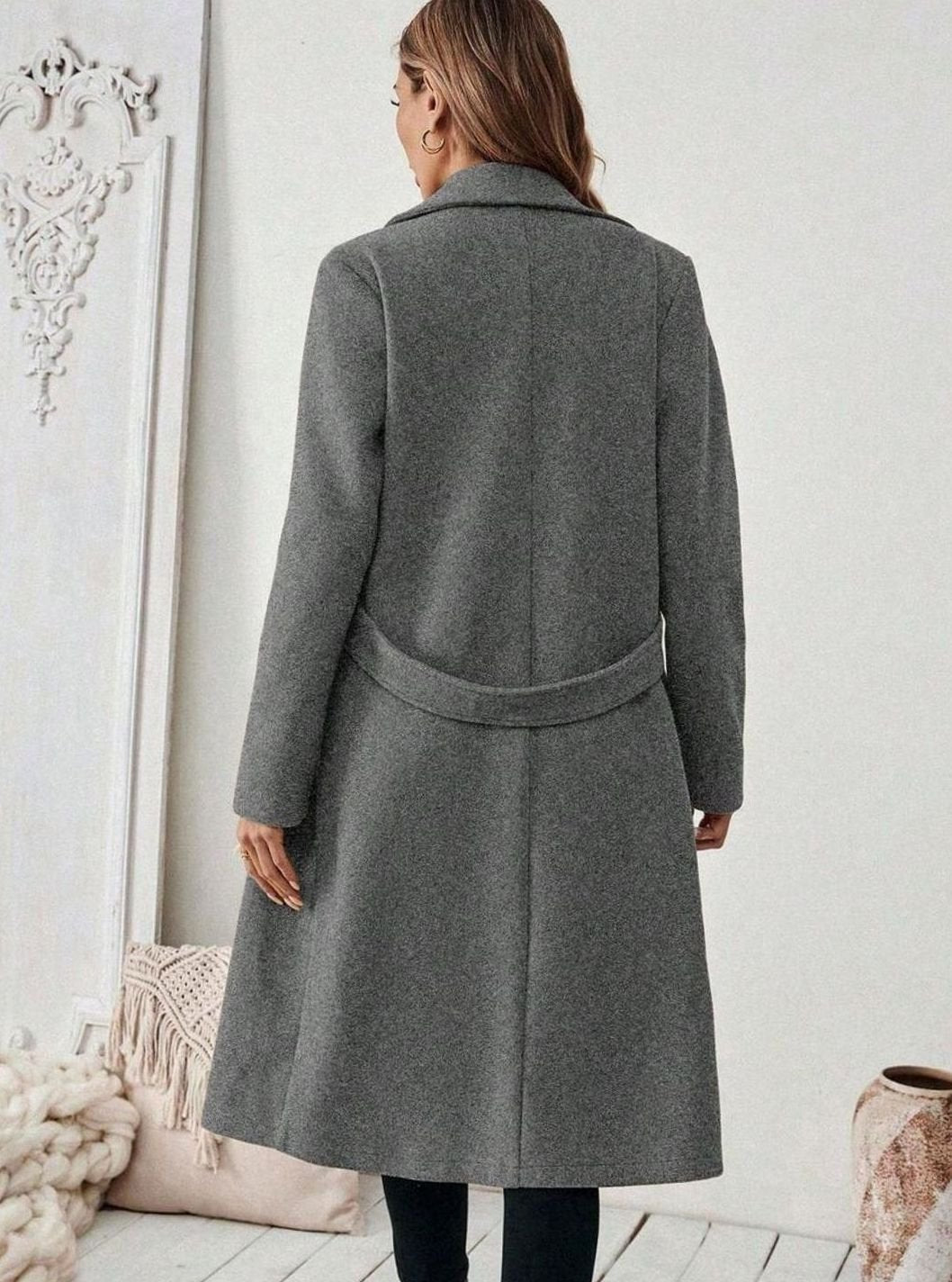 Isabelle | Elegant Belted Long Coat with Wide Collar