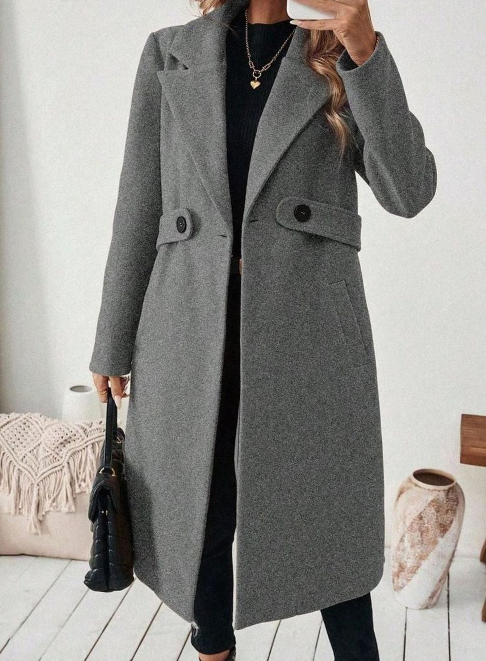Isabelle | Elegant Belted Long Coat with Wide Collar