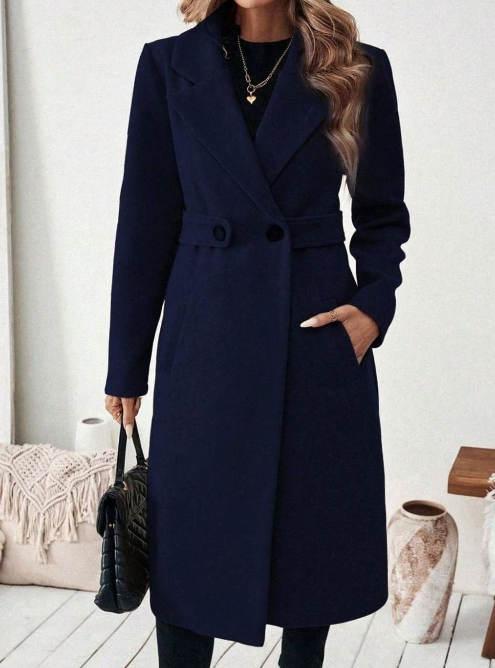 Isabelle | Elegant Belted Long Coat with Wide Collar