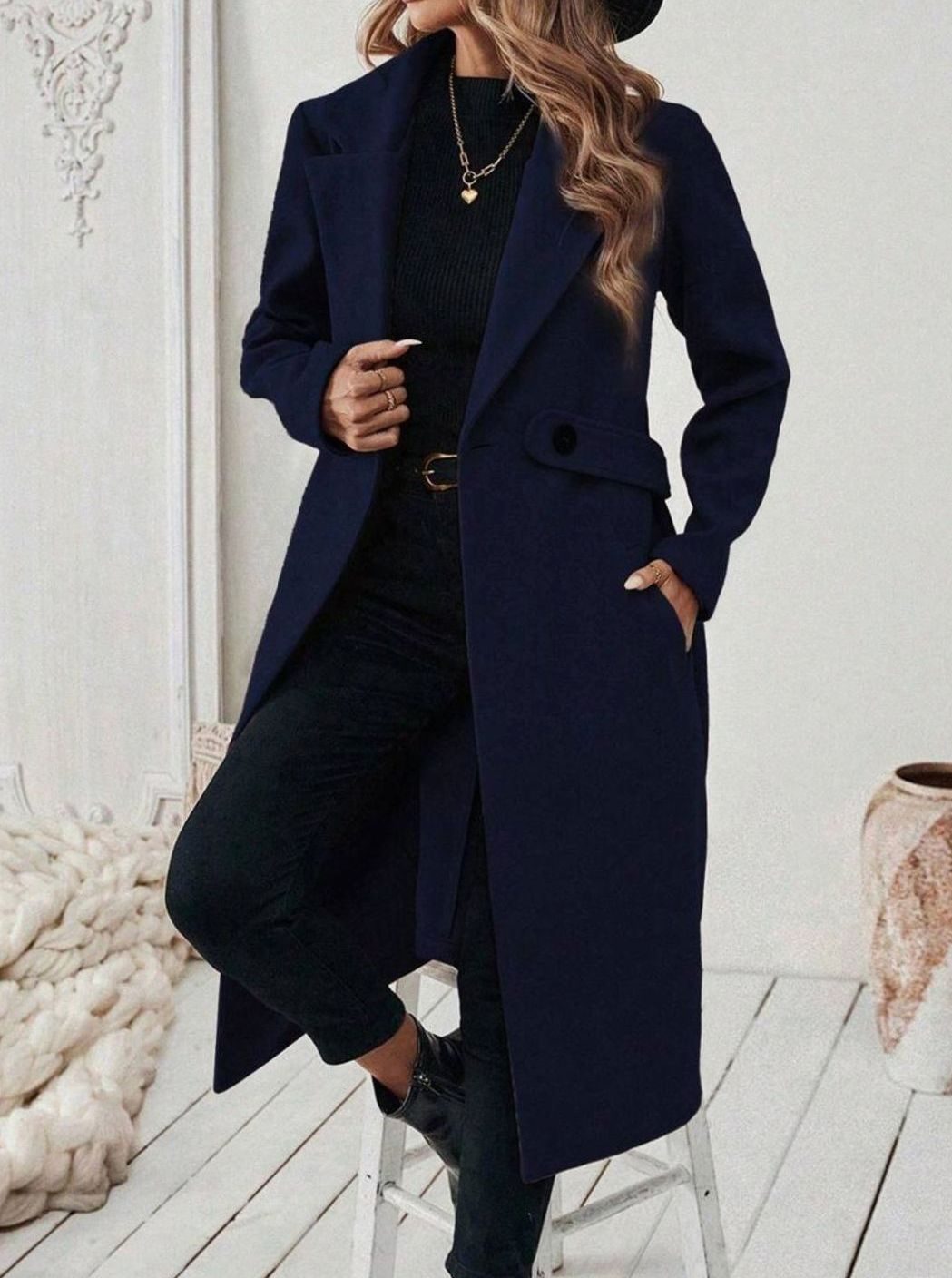 Isabelle | Elegant Belted Long Coat with Wide Collar