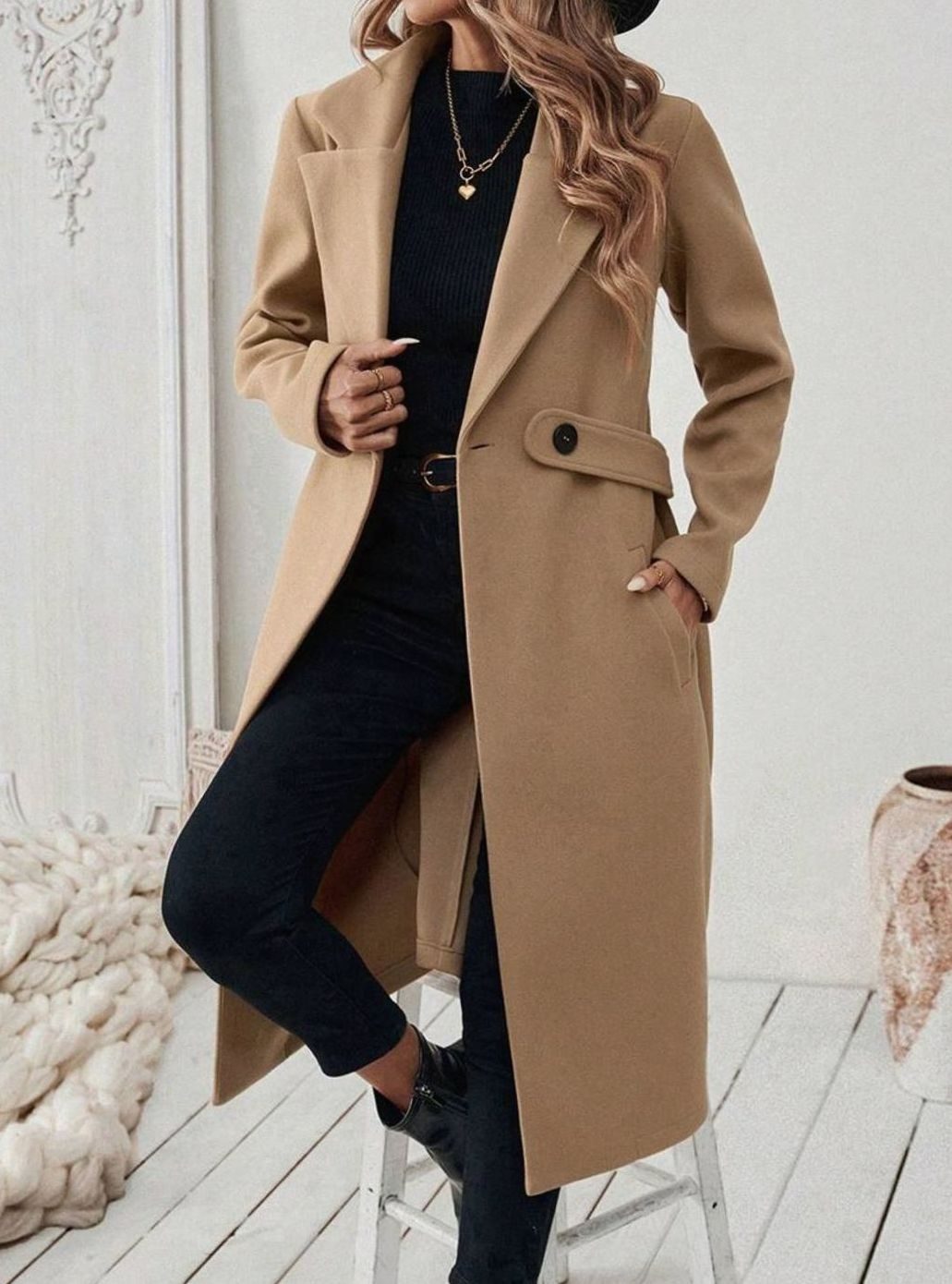 Isabelle | Elegant Belted Long Coat with Wide Collar