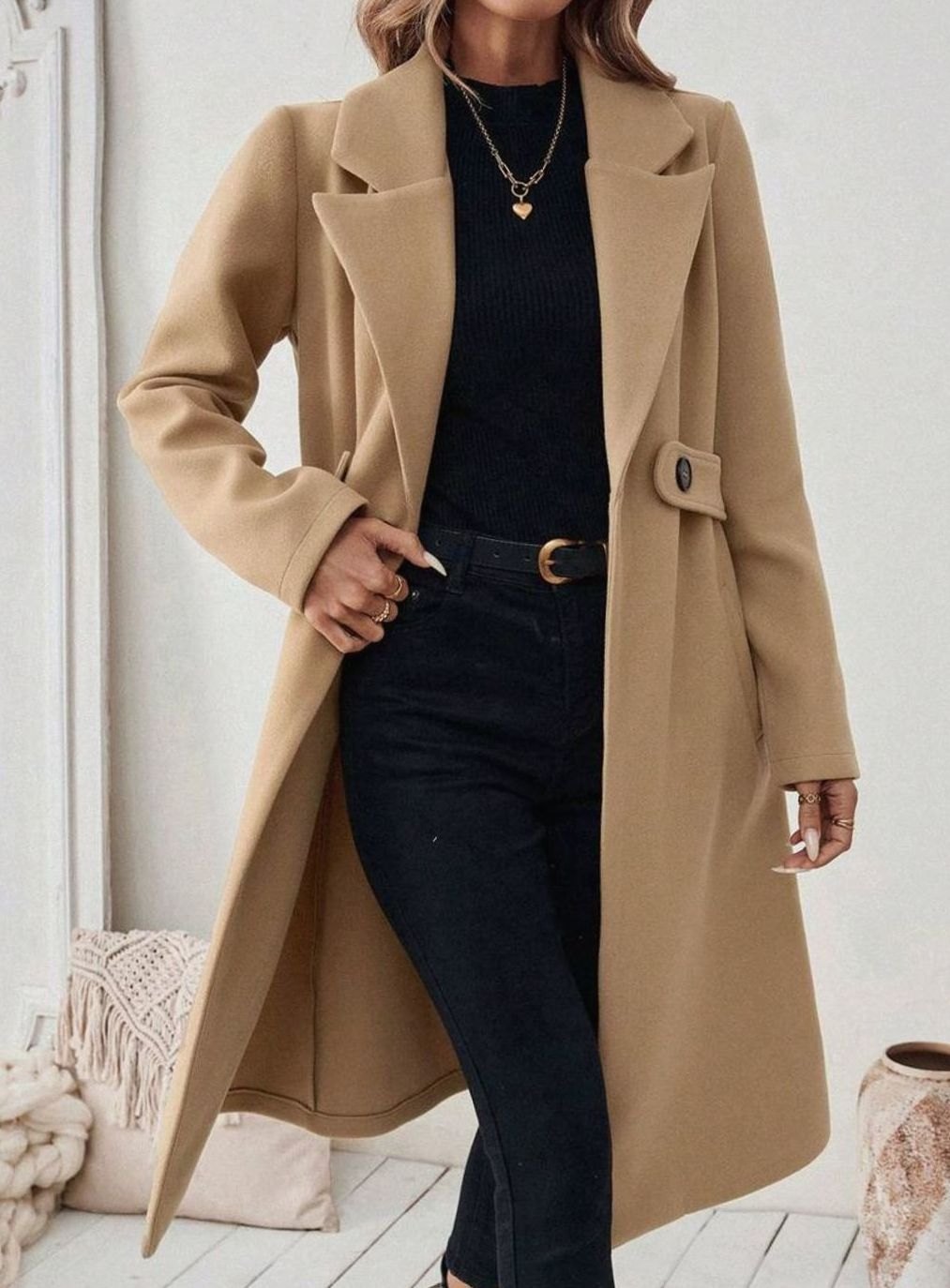 Isabelle | Elegant Belted Long Coat with Wide Collar