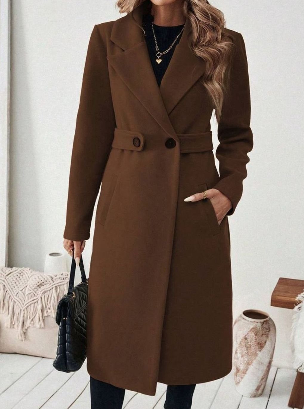 Isabelle | Elegant Belted Long Coat with Wide Collar