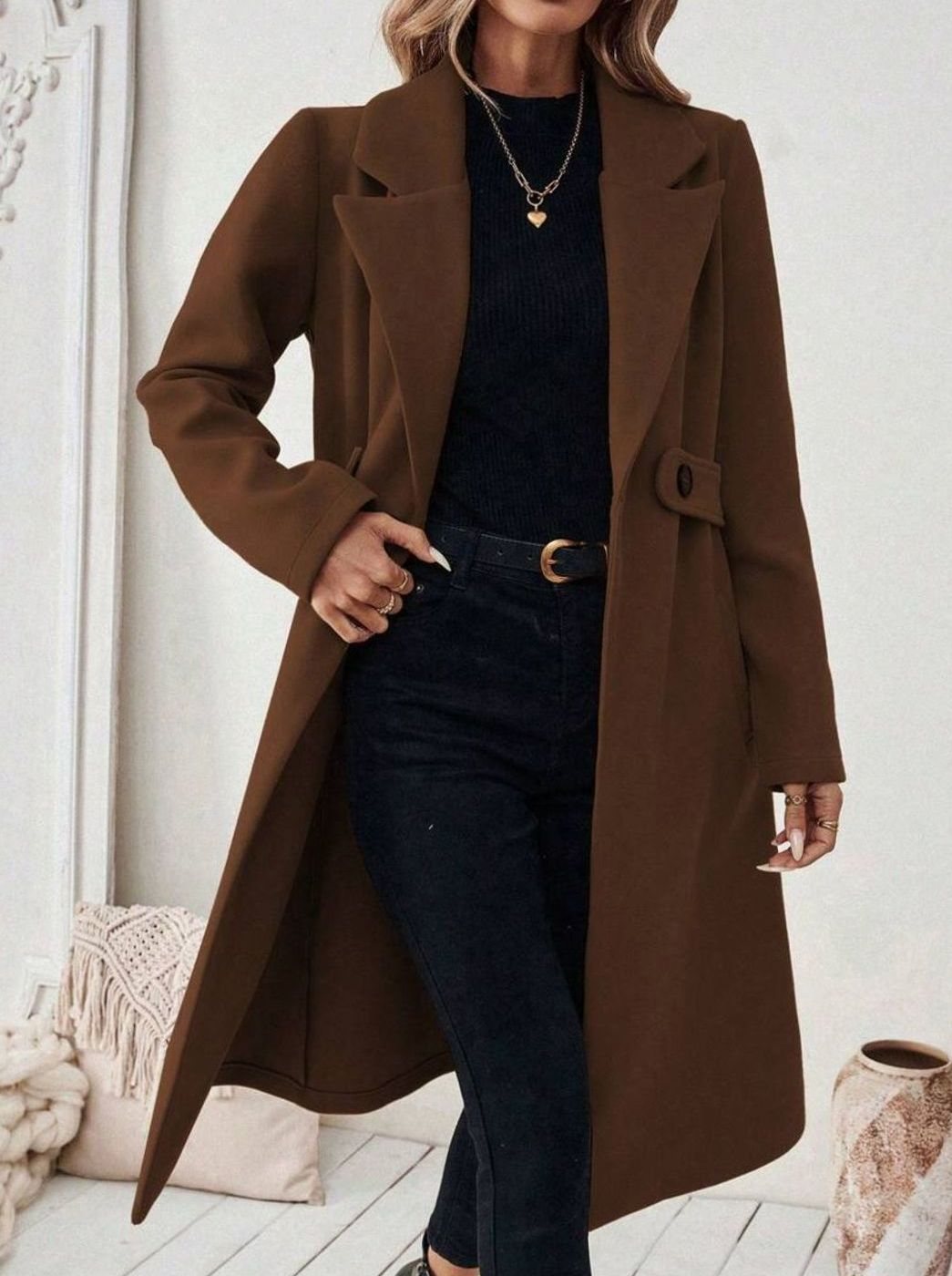 Isabelle | Elegant Belted Long Coat with Wide Collar