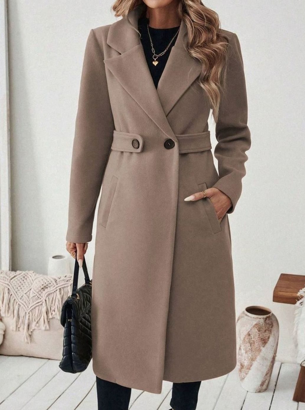 Isabelle | Elegant Belted Long Coat with Wide Collar