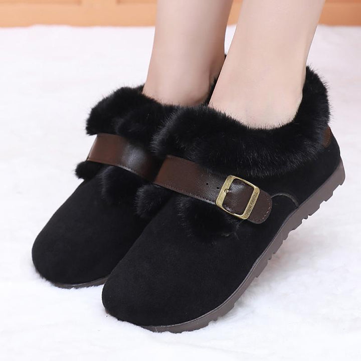 Isabelle | Polished Faux Fur Trim Buckle Ankle Boot Slippers