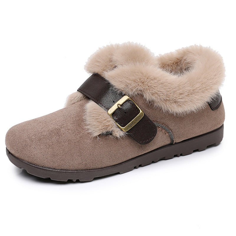 Isabelle | Polished Faux Fur Trim Buckle Ankle Boot Slippers
