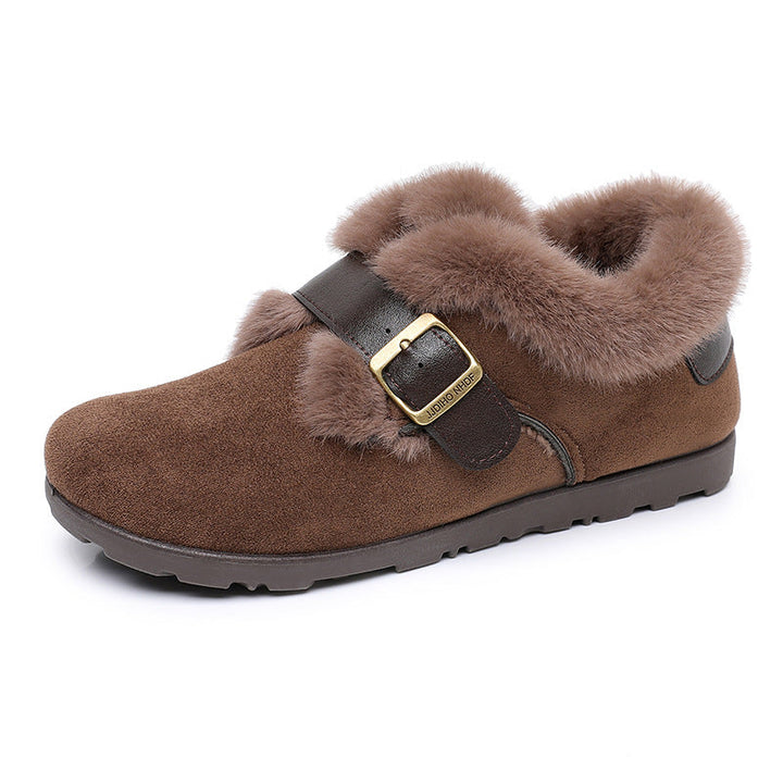 Isabelle | Polished Faux Fur Trim Buckle Ankle Boot Slippers