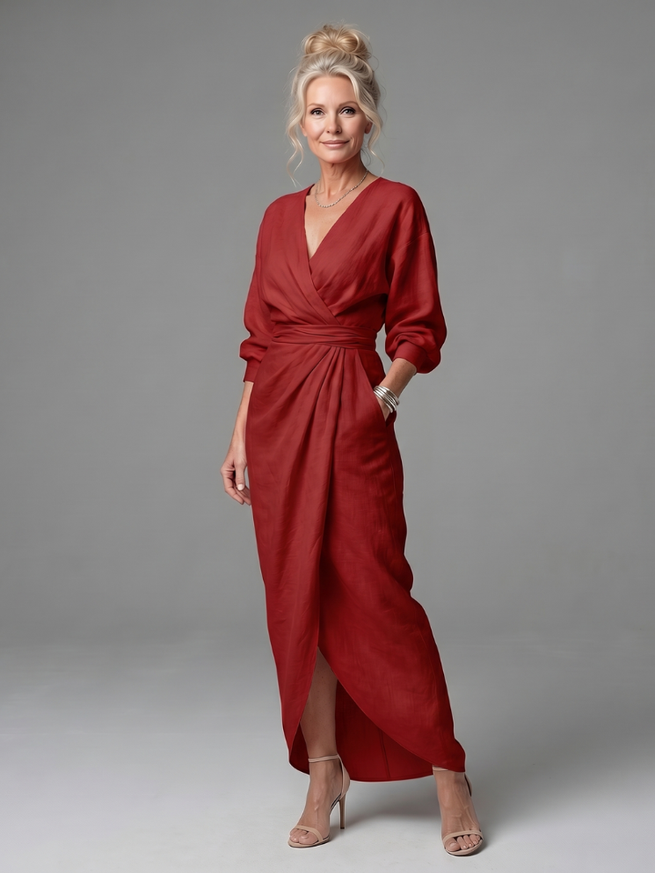 Isla | Sophisticated Wrap Front Christmas Party Maxi Dress