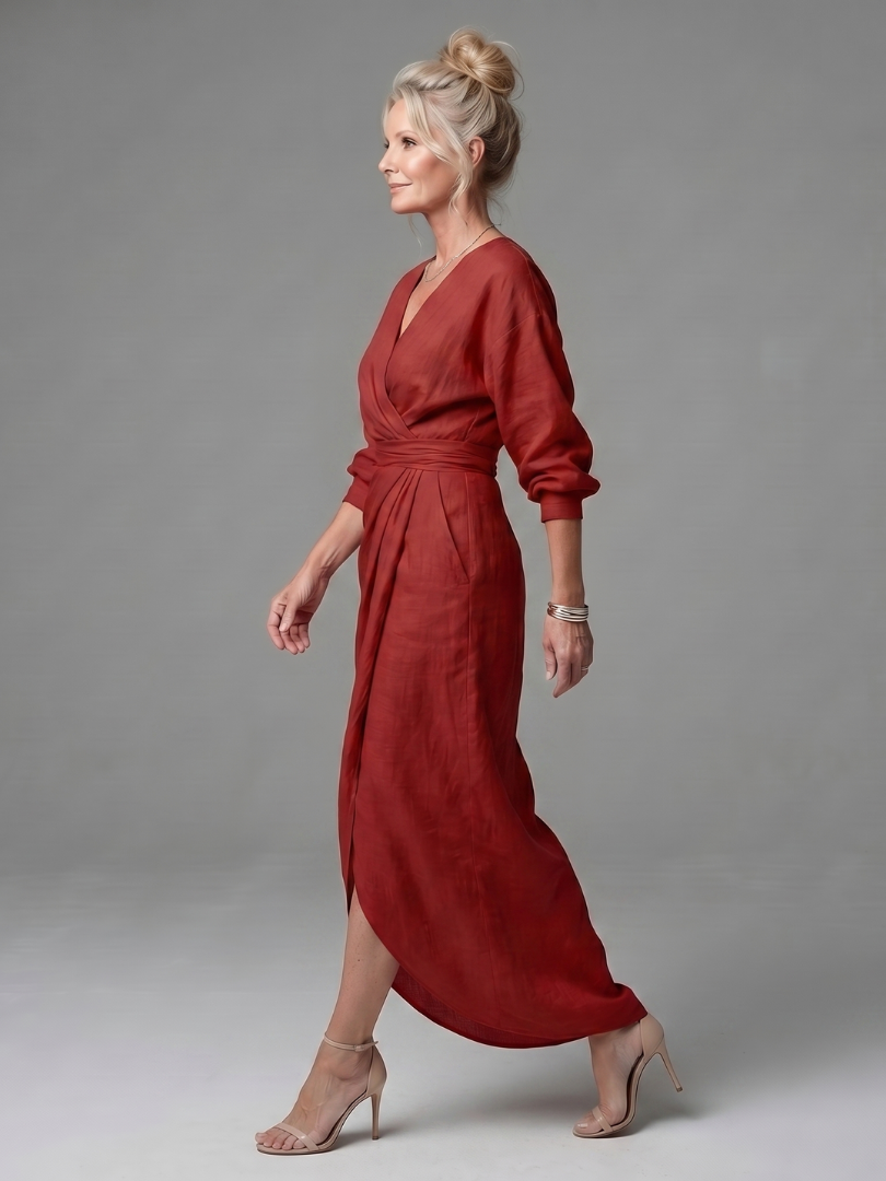 Isla | Sophisticated Wrap Front Christmas Party Maxi Dress