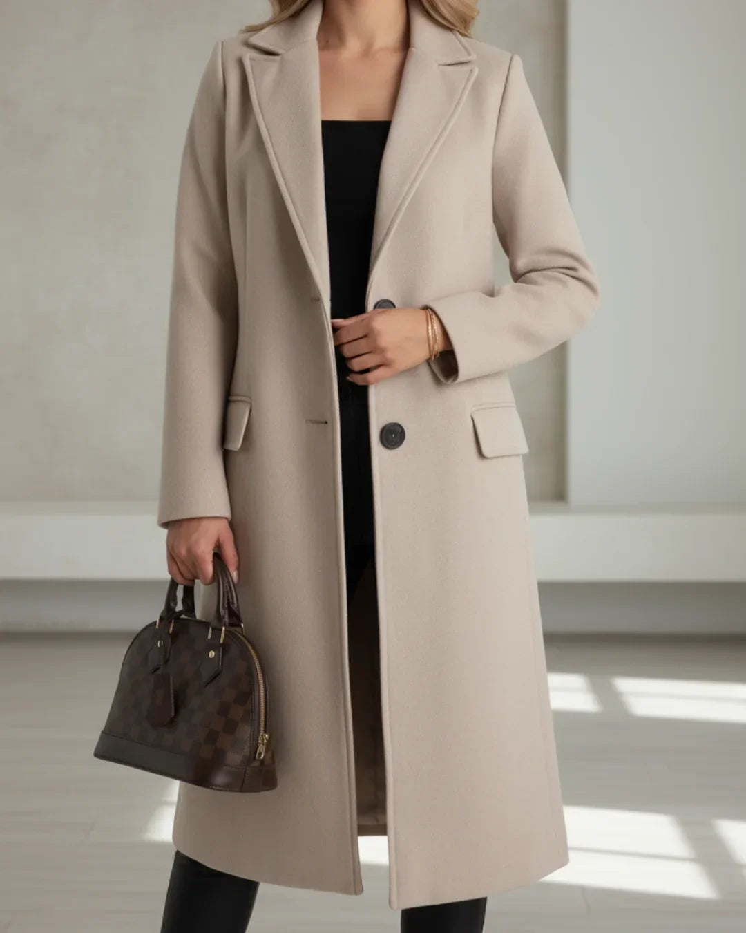 Ivy | Chic Tailored Long Coat with Notched Lapel