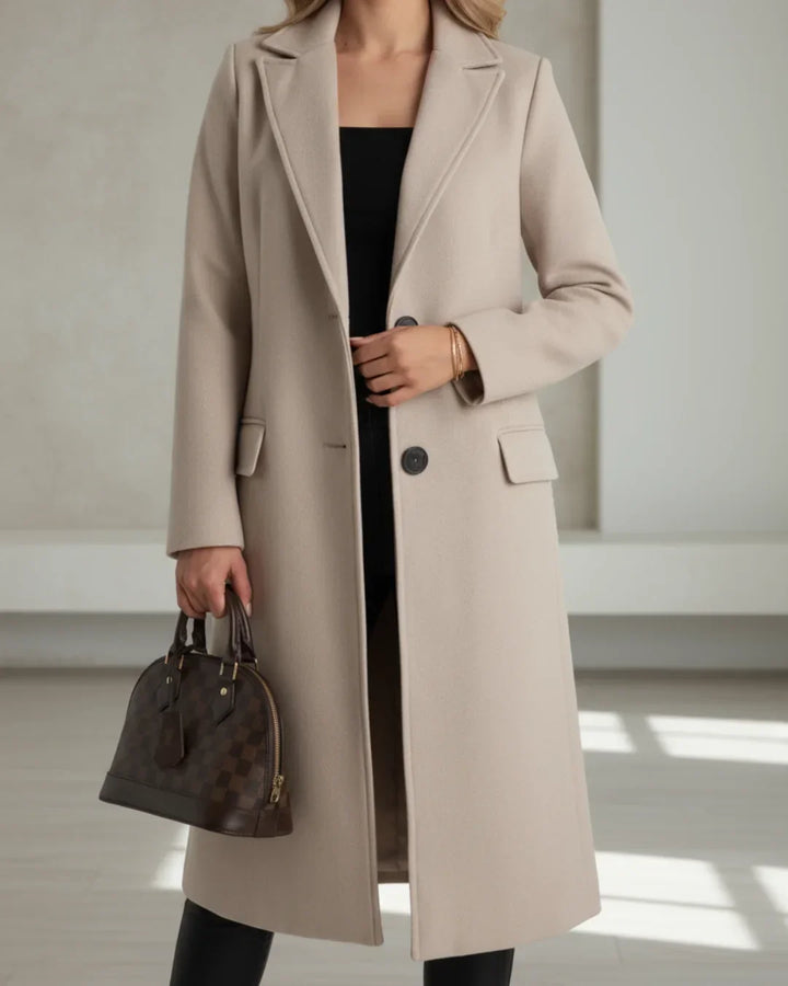 Ivy | Chic Tailored Long Coat with Notched Lapel