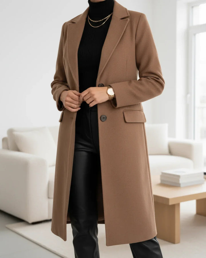Ivy | Chic Tailored Long Coat with Notched Lapel