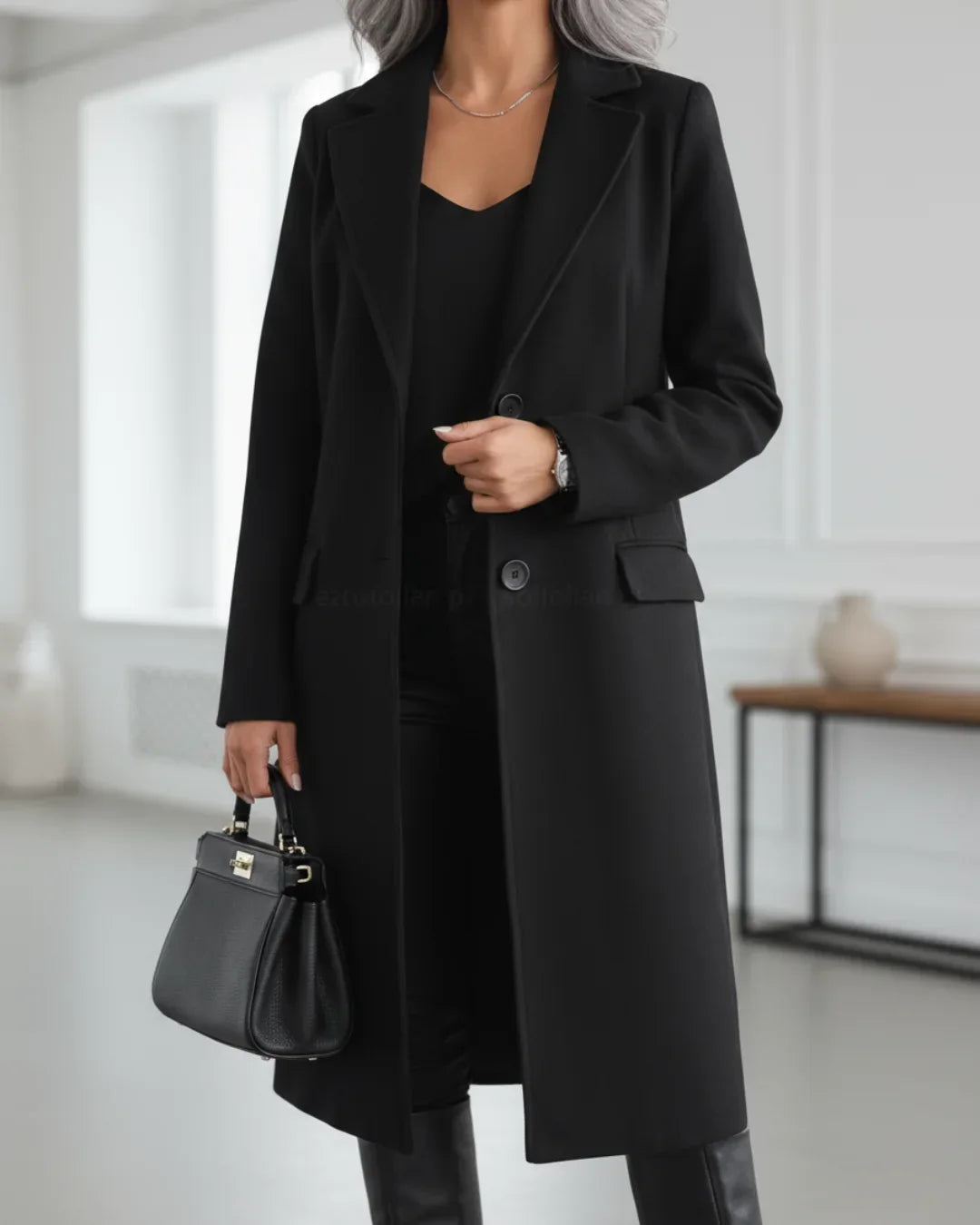 Ivy | Chic Tailored Long Coat with Notched Lapel