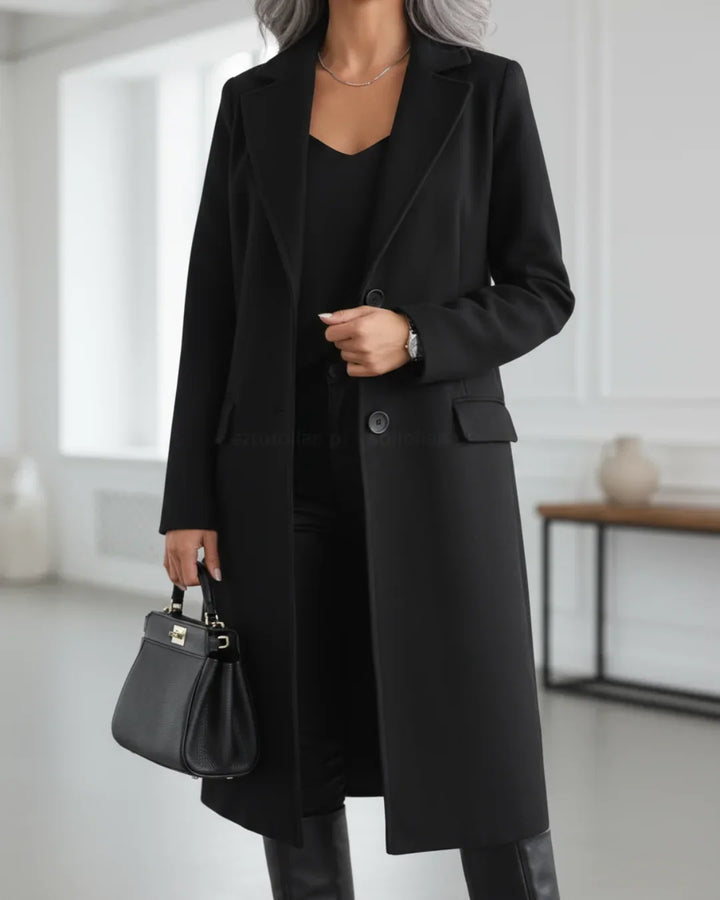 Ivy | Chic Tailored Long Coat with Notched Lapel