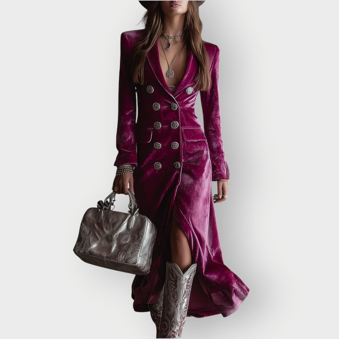 Lara | Chic Double-Breasted Velvet Maxi Dress