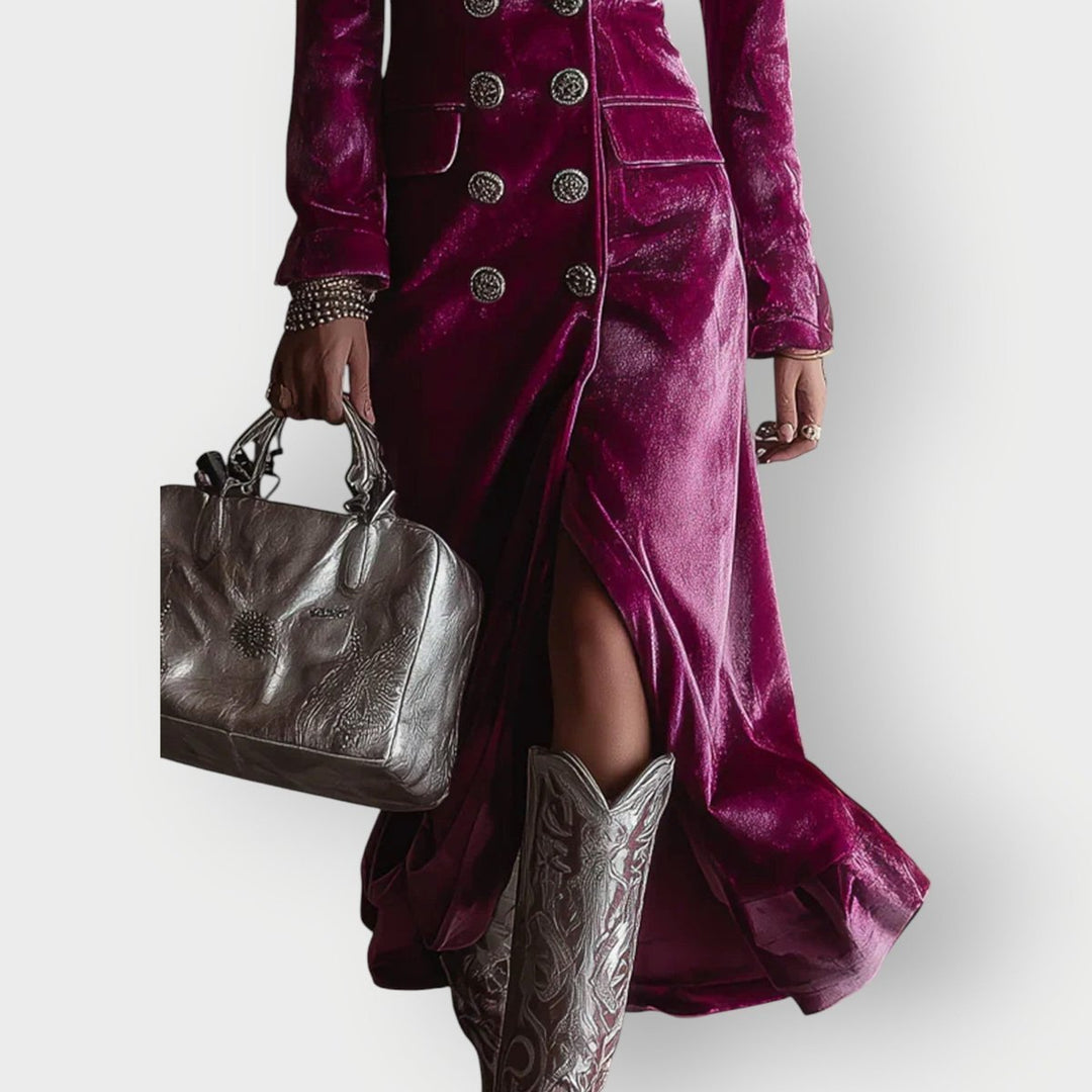 Lara | Chic Double-Breasted Velvet Maxi Dress