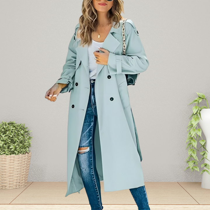 Lara | Elegant Double Breasted Longline Trench Long Coat