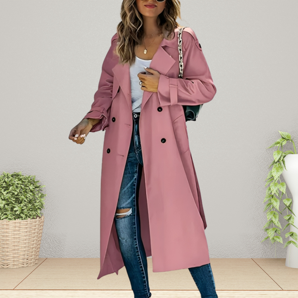 Lara | Elegant Double Breasted Longline Trench Long Coat