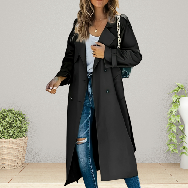 Lara | Elegant Double Breasted Longline Trench Long Coat