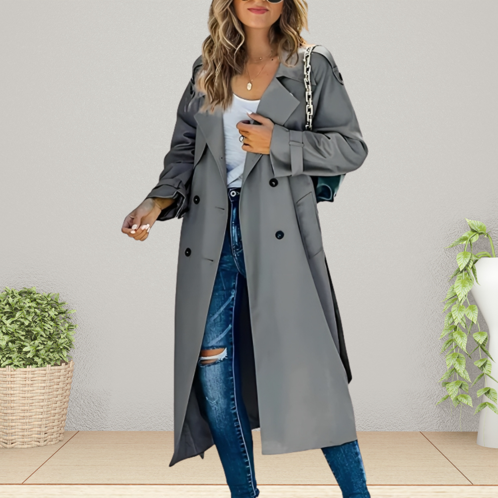 Lara | Elegant Double Breasted Longline Trench Long Coat