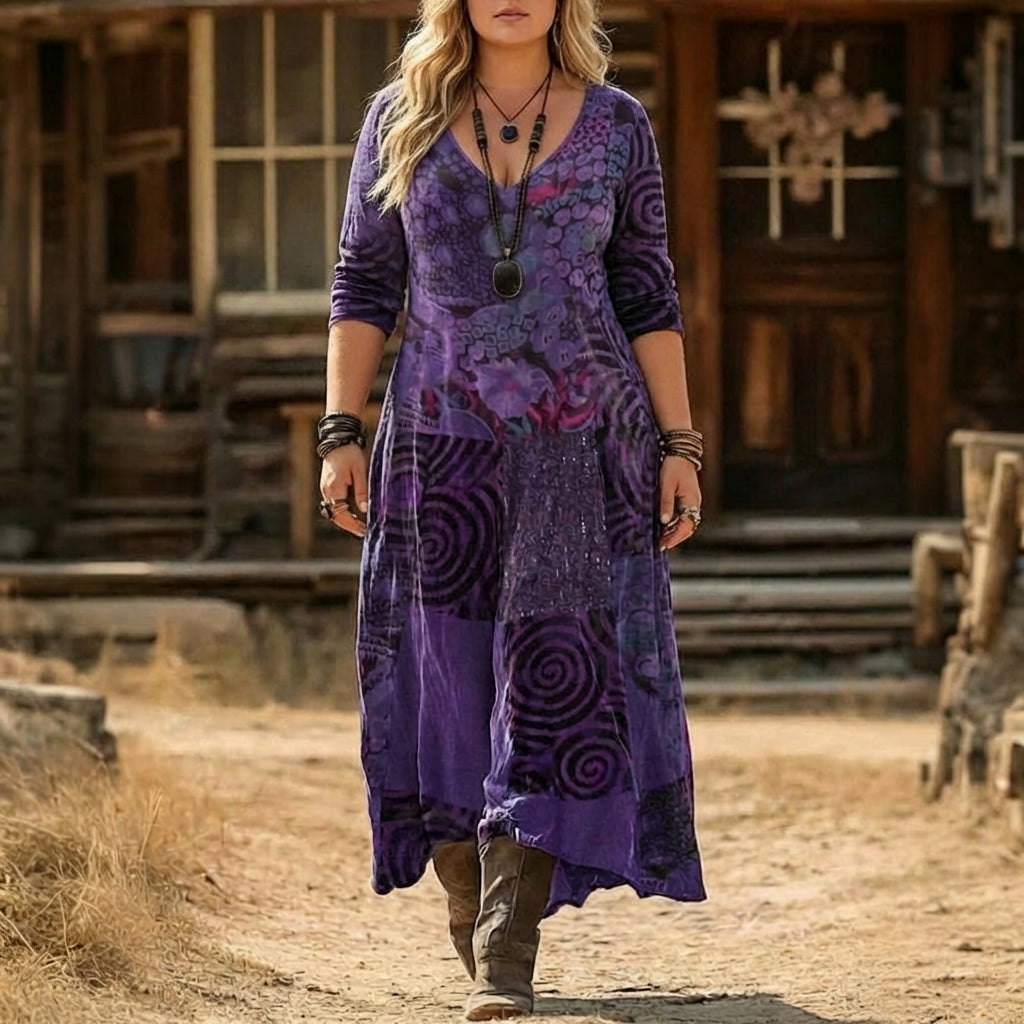 Layla | Classic Boho Print Long Sleeve Jumper Dress