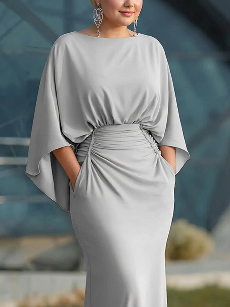 Layla | Classic Cape Sleeve Christmas Dress with Cinched Waist