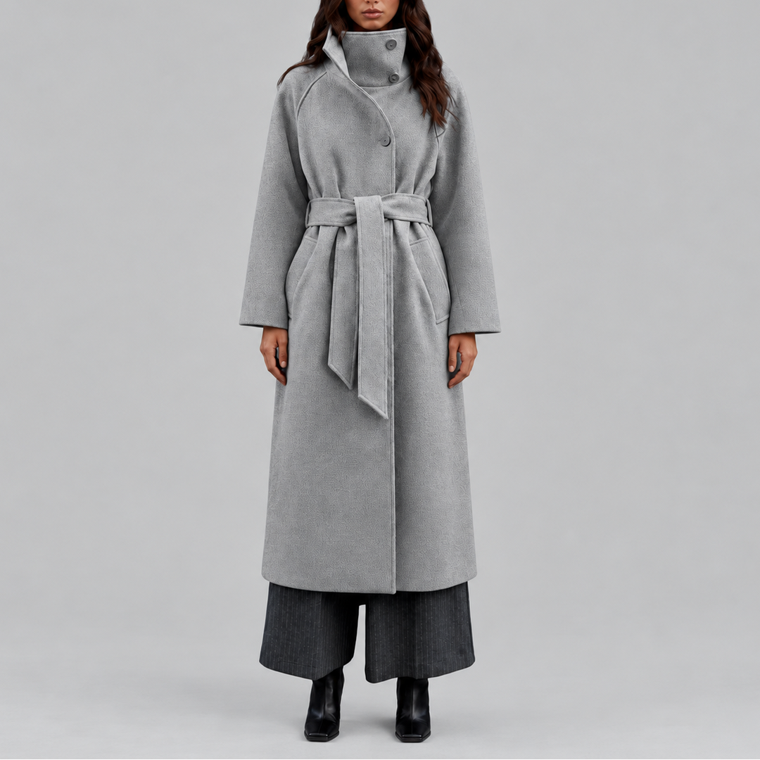 Layla | Graceful Belted Long Wool Coat with Wide Collar