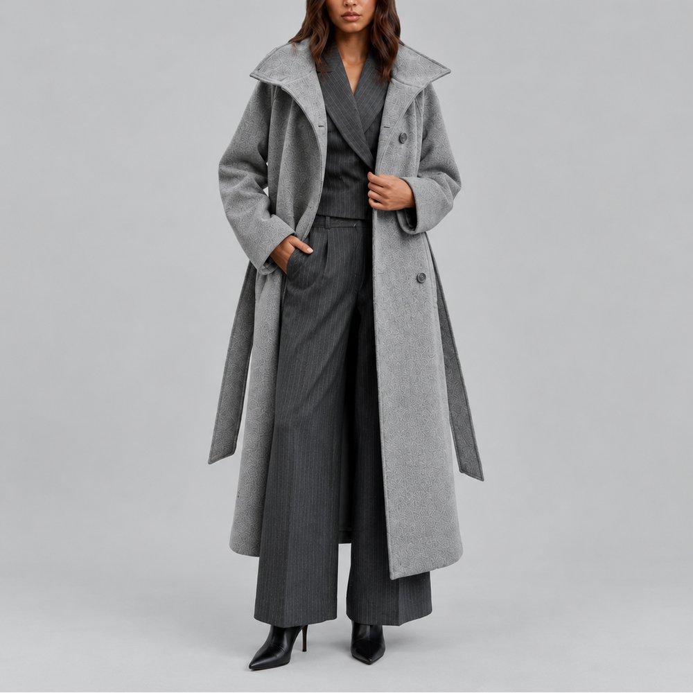 Layla | Graceful Belted Long Wool Coat with Wide Collar