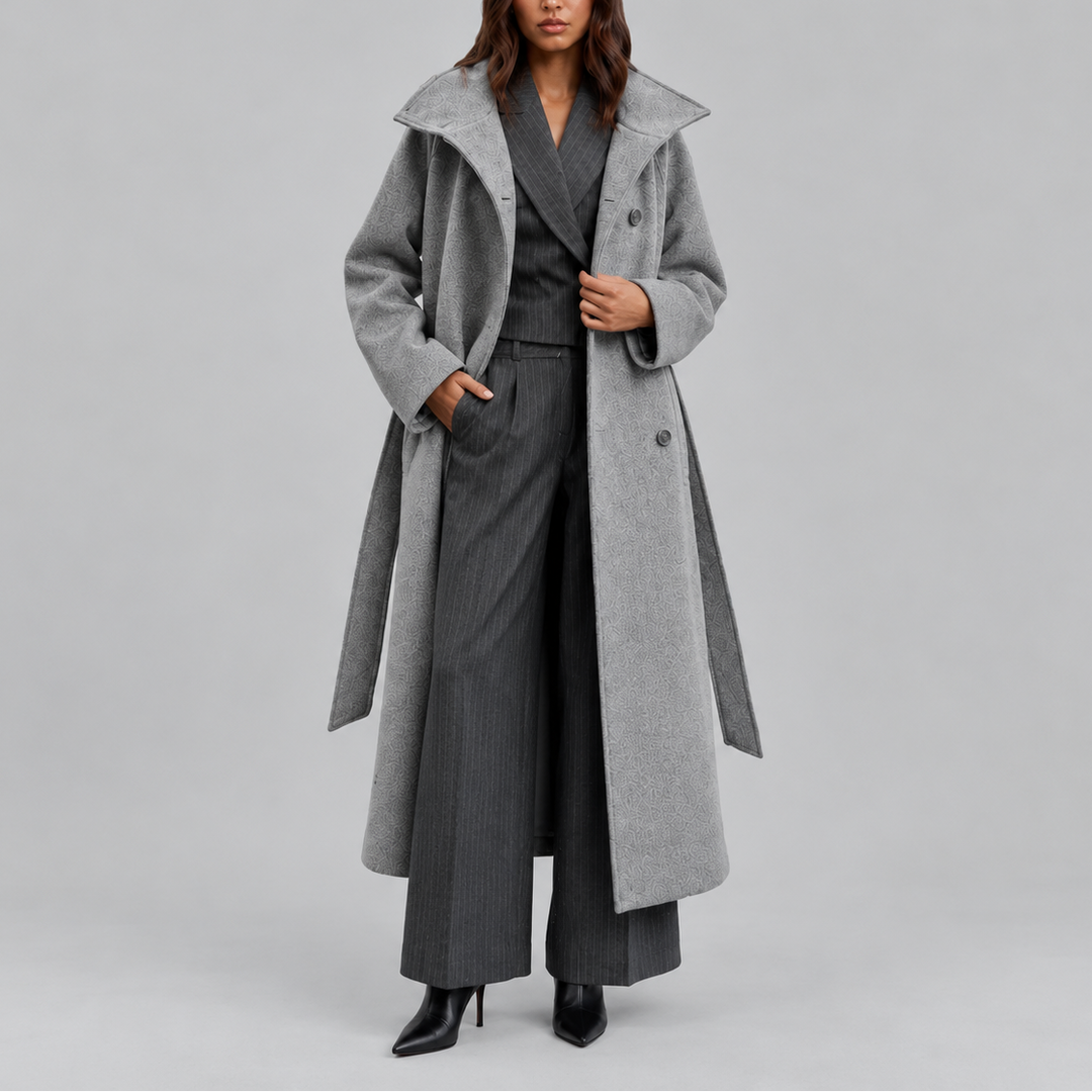 Layla | Graceful Belted Long Wool Coat with Wide Collar