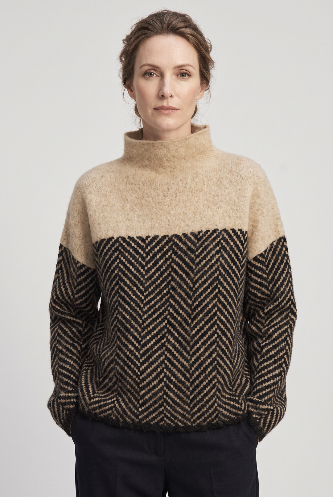 Lily | Elegant Roll Neck Herringbone Womens Jumper