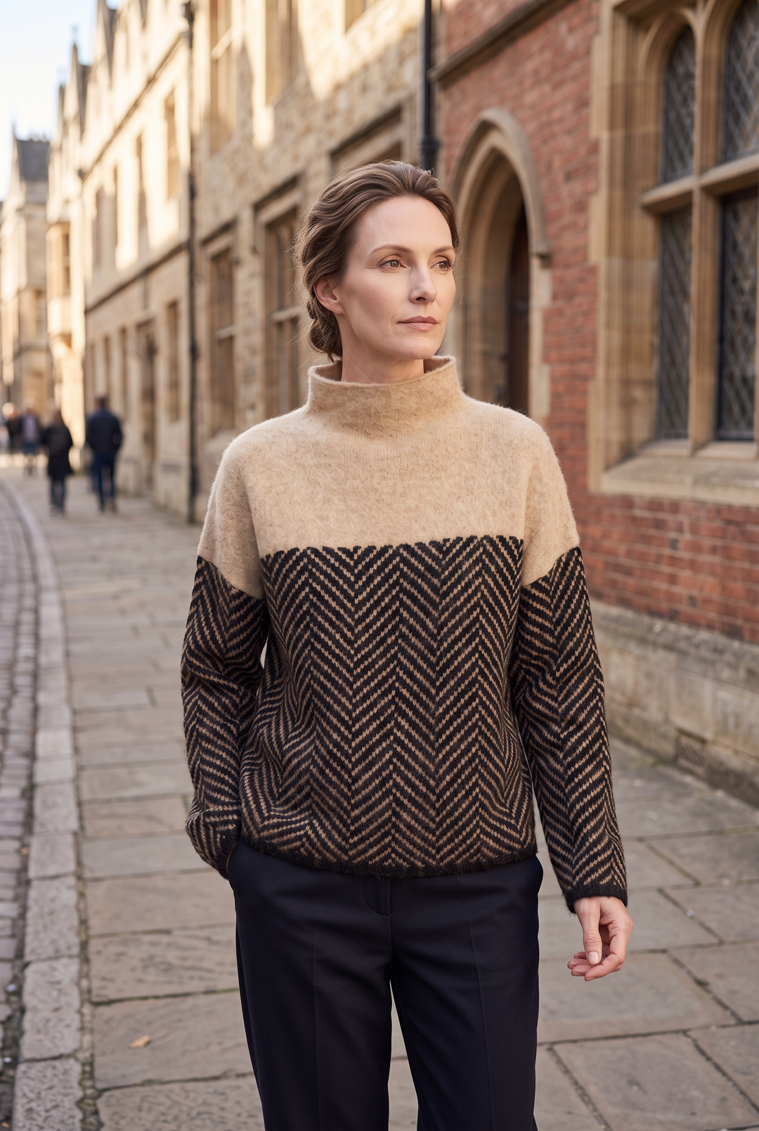 Lily | Elegant Roll Neck Herringbone Womens Jumper