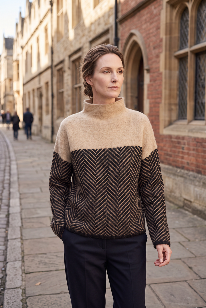 Lily | Elegant Roll Neck Herringbone Womens Jumper
