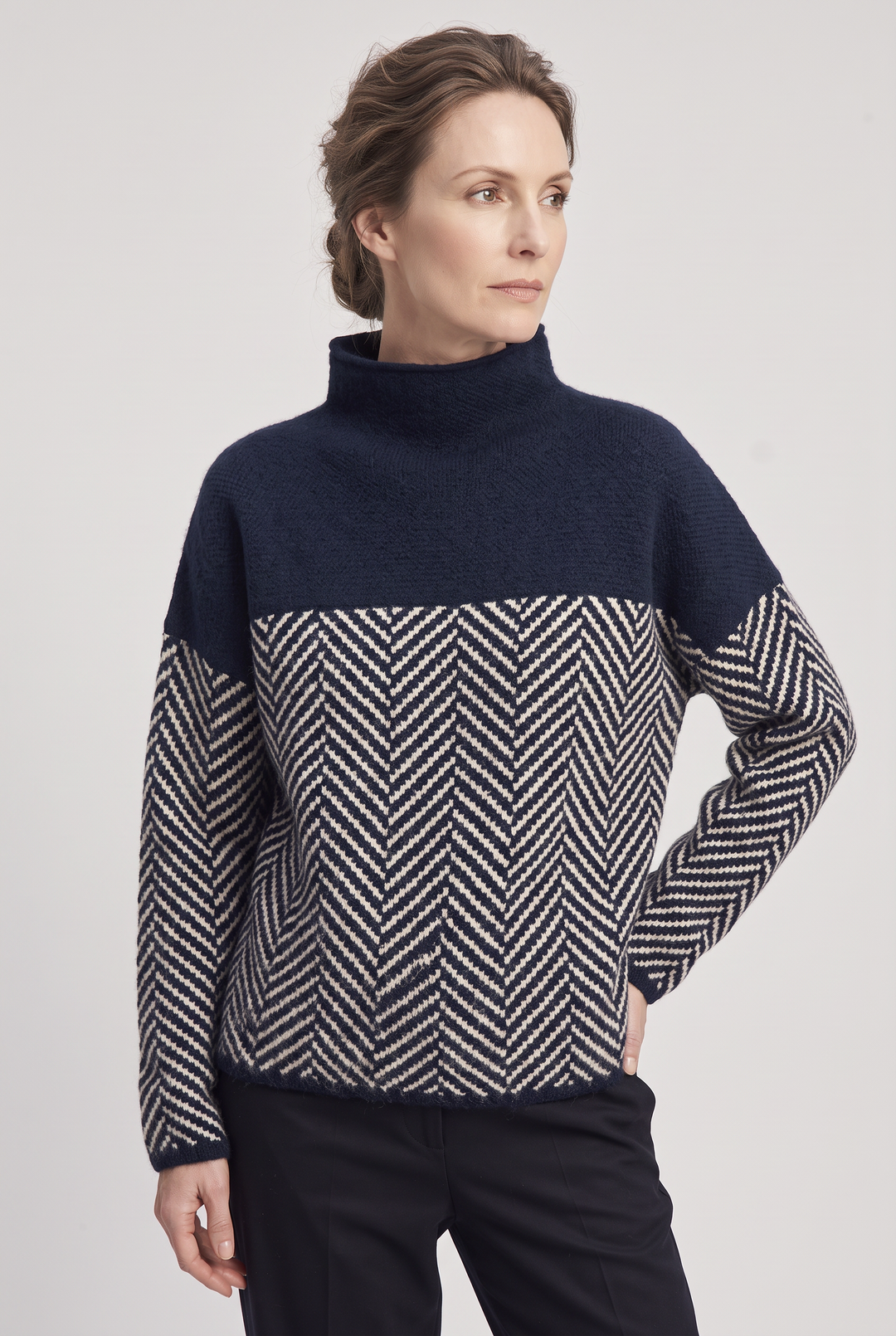 Lily | Elegant Roll Neck Herringbone Womens Jumper