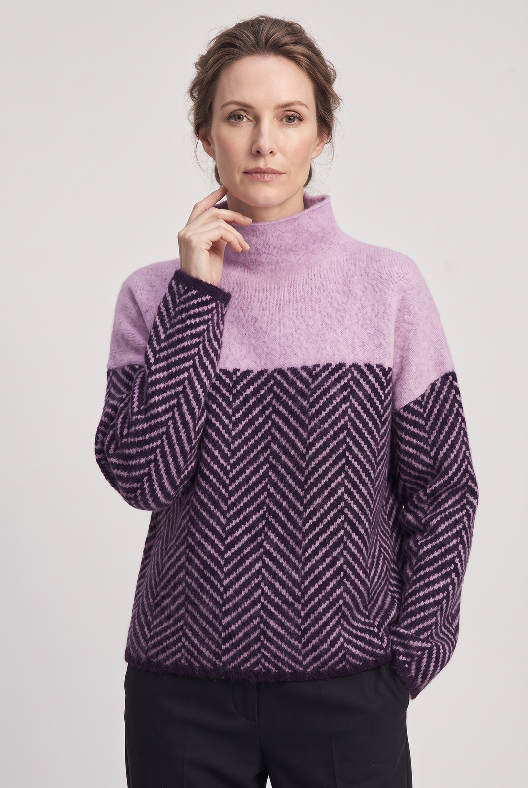 Lily | Elegant Roll Neck Herringbone Womens Jumper
