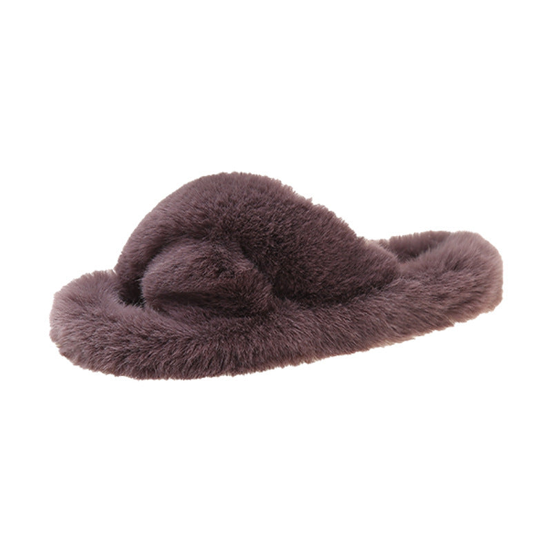 Lily | Polished Cross Strap Fluffy Slippers